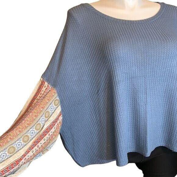 Altar’d State Womens Sweater Top Waffle Knit Balloon Sleeve Pullover Large - Picture 8 of 11